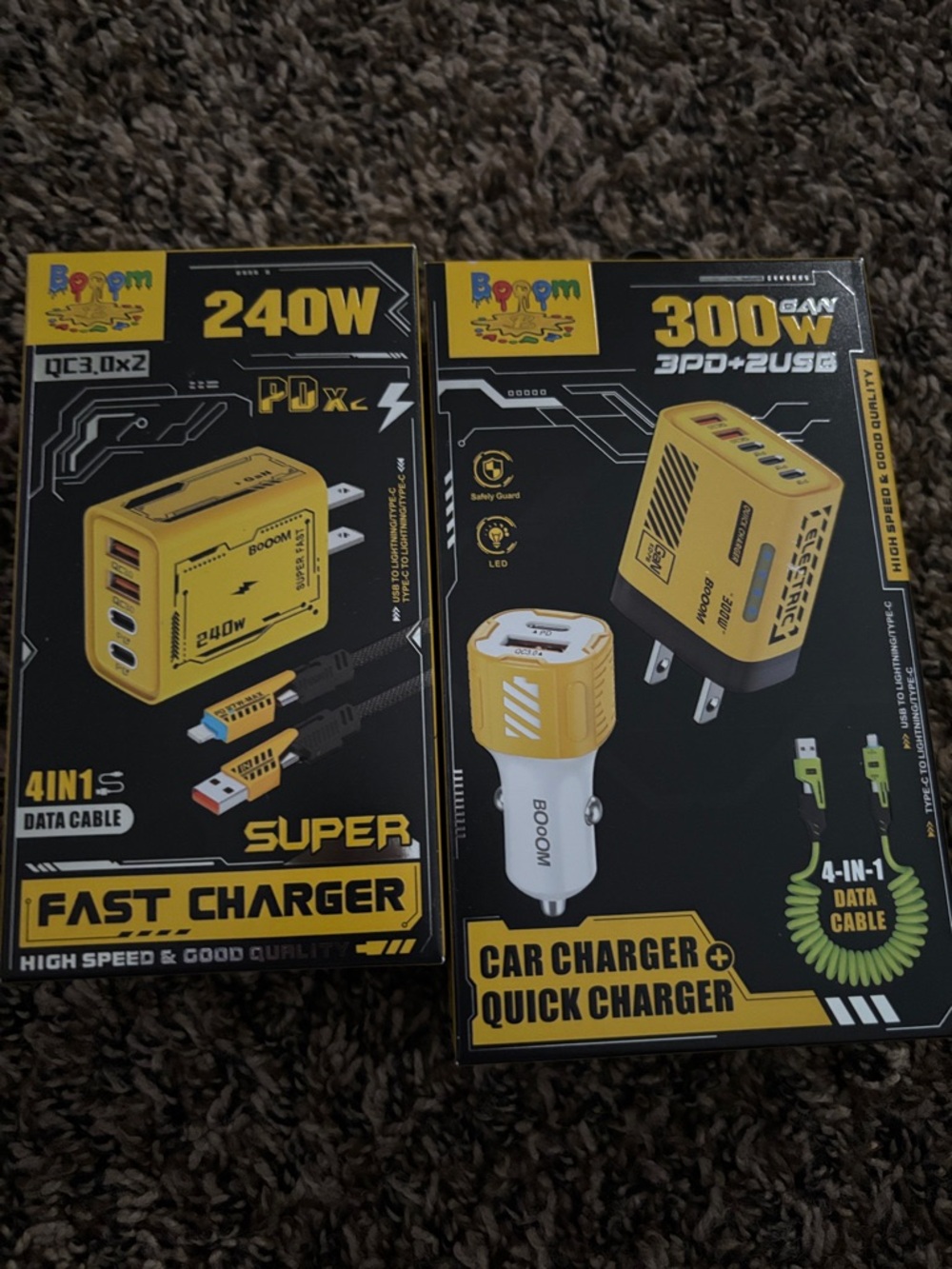 Yellow Fast Charger 300W & 240W - Multi-Port USB Quick Chargers